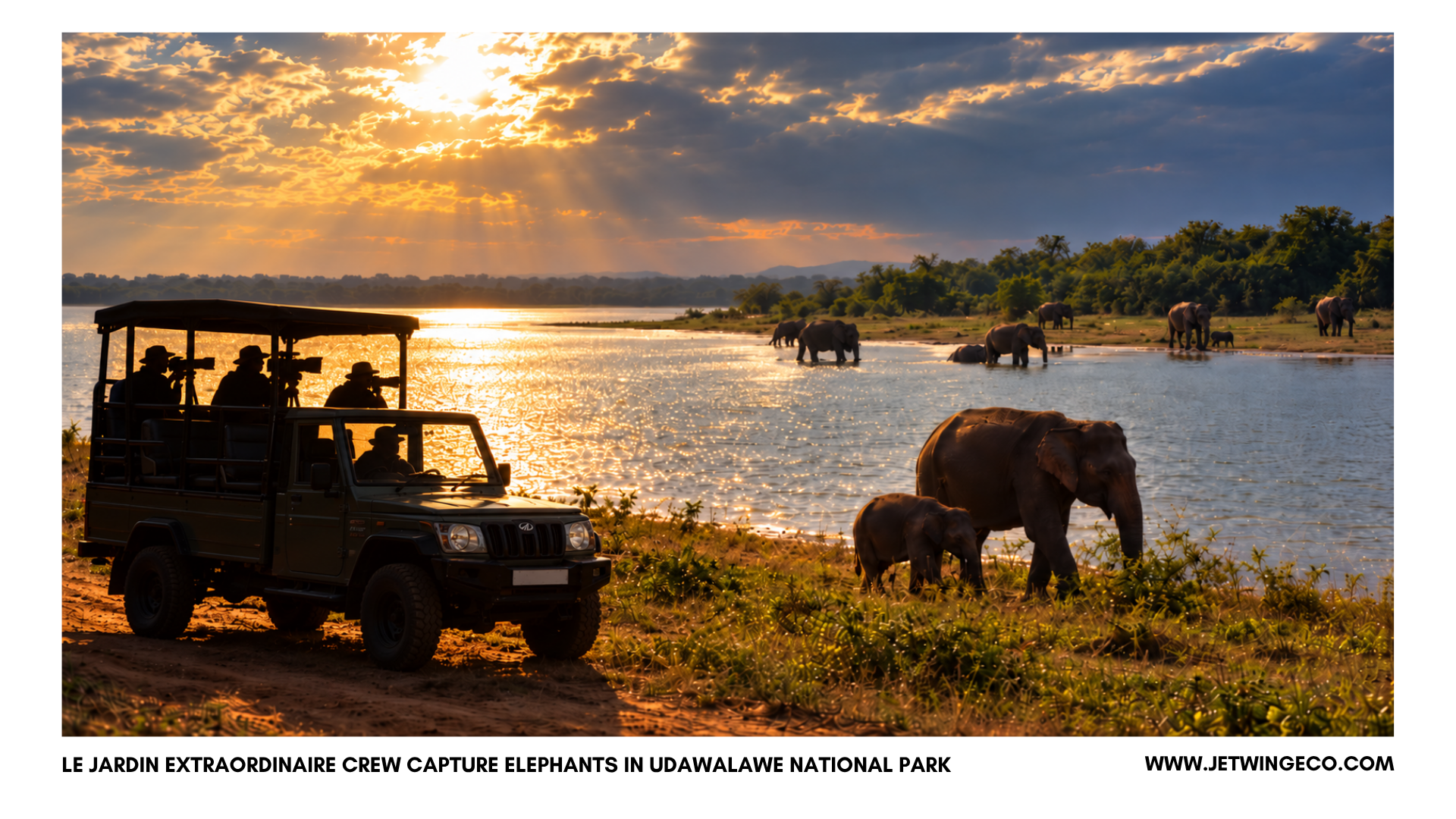 Le Jardin Extraordinaire film crew photographing Sri Lankan elephants beside the Udawalawe Reservoir