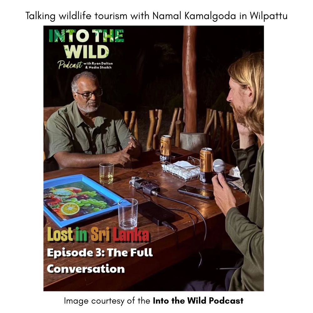 Ryan Dalton interviewing Namal Kamalgoda near Wilpattu National Park for the Into the Wild Lost in Sri Lanka podcast